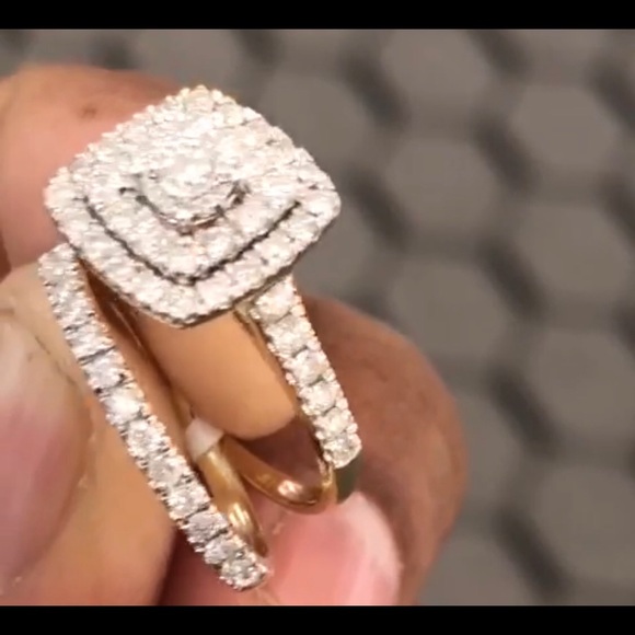 Real diamond engagement bridal ring set solid gold - Picture 3 of 5